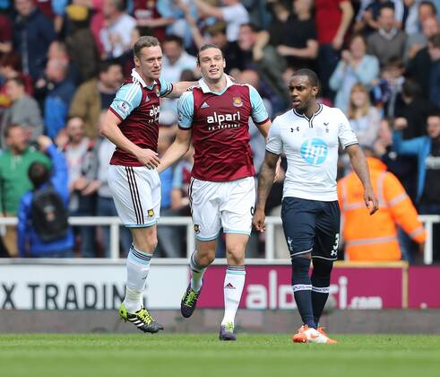 West Ham s Andy Carroll celebrates scoring his sides opening goal West Ham United vs Tottenham Hotspur - Barclays Premier League - Upton Park - London - UK - 03 05 2014 - Pic David Klein Sportimage EDITORIAL USE ONLY. No use with unauthorised audio, video, data, fixture lists, club league logos or live services. Online in-match use limited to 120 images, no video emulation. No use in betting, games or single club league player publications.