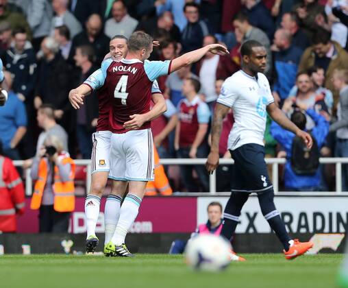 West Ham s Andy Carroll celebrates scoring his sides opening goal West Ham United vs Tottenham Hotspur - Barclays Premier League - Upton Park - London - UK - 03 05 2014 - Pic David Klein Sportimage EDITORIAL USE ONLY. No use with unauthorised audio, video, data, fixture lists, club league logos or live services. Online in-match use limited to 120 images, no video emulation. No use in betting, games or single club league player publications.