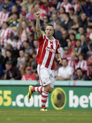 Marko Arnautovic of Stoke celebrates his goal - Football - Barclays Premier League - Stoke City vs Fulham - Britannia Stadium Stoke - Season 2013 14 - 3 5 2014 - Pic Malcolm Couzens Sportimage EDITORIAL USE ONLY. No use with unauthorised audio, video, data, fixture lists, club league logos or live services. Online in-match use limited to 120 images, no video emulation. No use in betting, games or single club league player publications.