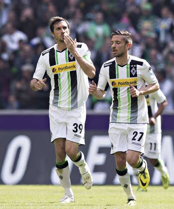 Mönchengladbach, 03.05.2014, Borussia Park Torjubel: Martin Stranzl (BMG), Julian Korb (BMG) VfL Borussia Mönchengladbach - FSV Mainz 05 mm