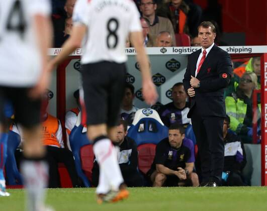 Liverpool s Brendan Rodgers looks on Crystal Palace vs FC Liverpool - Barclays Premier League - Selhurst Park - London - UK - 05 05 2014 - EDITORIAL USE ONLY. No use with unauthorised audio, video, data, fixture lists, club league logos or live services. Online in-match use limited to 120 images, no video emulation. No use in betting, games or single club league player publications.