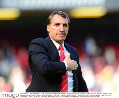 Brendan Rodgers manager of Liverpool salutes the fans - Barclays Premier League - Liverpool FC vs Newcastle United - Anfield Stadium - Liverpool - England - 11th May 2014 - EDITORIAL USE ONLY. No use with unauthorised audio, video, data, fixture lists, club league logos or live services. Online in-match use limited to 120 images, no video emulation. No use in betting, games or single club league player publications.