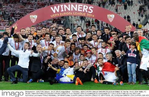 FUSSBALL UEFA EUROPA LEAGUE SAISON 2013 2014 FINALE FC Sevilla 14.05.2014 JUBEL FC Sevilla, Teambild 