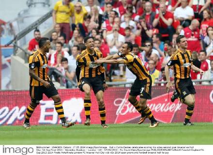 Hull s Curtis Davies celebrates scoring his sides second goal Arsenal vs Hull City- FA Cup Final 2014 - Wembley Stadium - London - UK - 17 05 2014 - Pic David Klein Sportimage EDITORIAL USE ONLY. No use with unauthorised audio, video, data, fixture lists, club league logos or live services. Online in-match use limited to 120 images, no video emulation. No use in betting, games or single club league player publications.