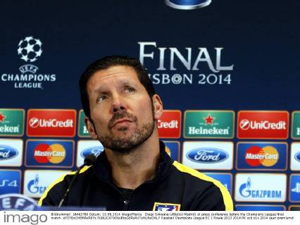 Diego Simeone (Atletico Madrid) at press conference before the Champions League final match. xFOTOxCHEMAxREYx 