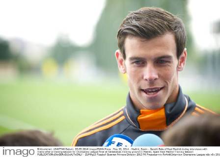 May 20, 2014 - Madrid, Spain - Gareth Bale of Real Madrid during interviews with media after a training session for Champions League Final at Valdebebas training ground in Madrid, Spain Real Madrid Training Session  - ZUMAg15