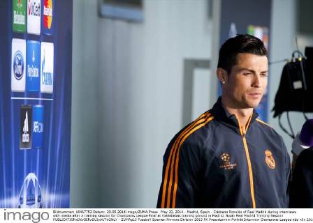 May 20, 2014 - Madrid, Spain - Cristiano Ronaldo of Real Madrid during interviews with media after a training session for Champions League Final at Valdebebas training ground in Madrid, Spain Real Madrid Training Session  - ZUMAg15