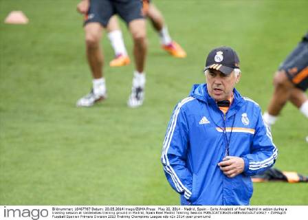 May 20, 2014 - Madrid, Spain - Carlo Ancelotti of Real Madrid in action during a training session at Valdebebas training ground in Madrid, Spain Real Madrid Training Session  - ZUMAg15