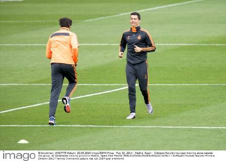 May 20, 2014 - Madrid, Spain - Cristiano Ronaldo has been training alone outside the group at Valdebebas training ground in Madrid, Spain Real Madrid  - ZUMAg15