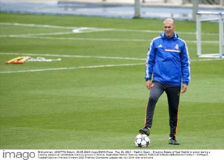 May 20, 2014 - Madrid, Spain - Zinedine Zidane of Real Madrid in action during a training session at Valdebebas training ground in Madrid, Spain Real Madrid Training Session  - ZUMAg15
