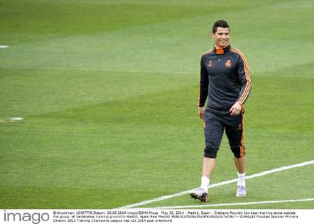 May 20, 2014 - Madrid, Spain - Cristiano Ronaldo has been training alone outside the group at Valdebebas training ground in Madrid, Spain Real Madrid  - ZUMAg15