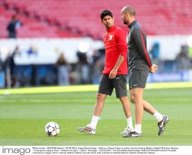 Atletico s Diego Costa in action during training Atletico Madrid Training Session - Champions League Final - Stadium of Light - Lisbon - Portugal - 23 05 2014 - Pic DavidKlein Sportimage EDITORIAL USE ONLY. No use with unauthorised audio, video, data, fixture lists, club league logos or live services. Online in-match use limited to 120 images, no video emulation. No use in betting, games or single club league player publications.