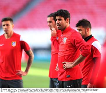 Atletico s Diego Costa in action during training Atletico Madrid Training Session - Champions League Final - Stadium of Light - Lisbon - Portugal - 23 05 2014 - Pic DavidKlein Sportimage EDITORIAL USE ONLY. No use with unauthorised audio, video, data, fixture lists, club league logos or live services. Online in-match use limited to 120 images, no video emulation. No use in betting, games or single club league player publications.