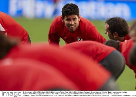 23.05.2014, Lisbon, Portugal. Diego Costa of Atletico Madrid looks on during the Atletico Madrid training session prior to the UEFA Champions League final between Real Madrid and Atletico Madrid at Lisboa e Benfica Stadium, Lisbon, Portugal xIvanxArlandisx  ActionPlus11524668