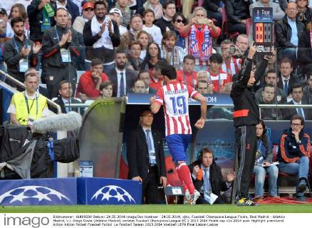 24.05.2014, xjhx, Fussball Champions League Finale, Real Madrid - Atletico Madrid, v.l. Diego Costa (Atletico Madrid) verletzt
