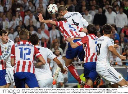 24.05.2014, xjhx, Fussball Champions League Finale, Real Madrid - Atletico Madrid, v.l. Tiago (Atletico Madrid), Sergio Ramos (Real Madrid) Goal scored, Tor zum 1:1