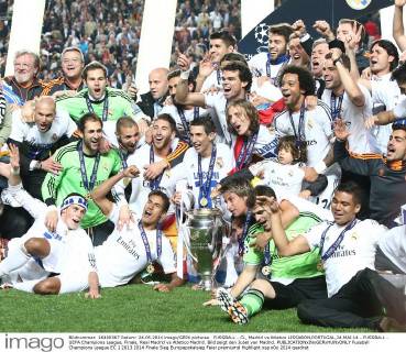 FUSSBALL - CL, Madrid vs Atletico LISSABON,PORTUGAL,24.MAI.14 - FUSSBALL - UEFA Champions League, Finale, Real Madrid vs Atletico Madrid. Bild zeigt den Jubel von Madrid. 