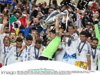 FUSSBALL - CL, Madrid vs Atletico LISSABON,PORTUGAL,24.MAI.14 - FUSSBALL - UEFA Champions League, Finale, Real Madrid vs Atletico Madrid. Bild zeigt den Jubel von Real. 