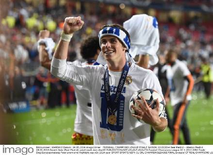 FUSSBALL CHAMPIONS LEAGUE FINALE SAISON 2013 2014 Real Madrid - Atletico Madrid 24.05.2014 Gareth Bale (Real Madrid) jubelt nach dem Abpfiff 