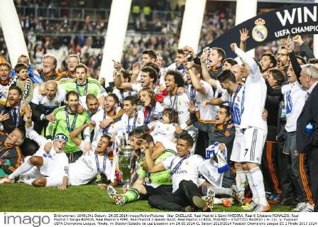 Iker CASILLAS, Real Madrid 1 Sami KHEDIRA, Real 6 Cristiano RONALDO, Real Madrid 7 Sergio RAMOS, Real Madrid 4 PEPE, Real Madrid 3 Gareth BALE, Real Madrid 11 REAL MADRID - ATLETICO MADRID ( 4- 1)n. V. Fussball UEFA Champions League, Finale, im Stadion Estadio da Luz Lissabon am 24.05.2014 CL Saison 2013 2014
