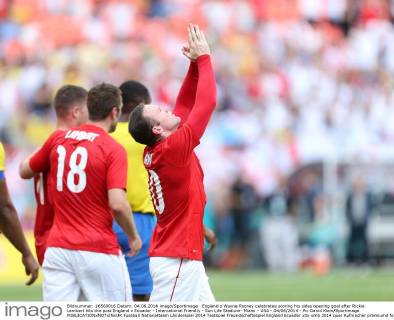 England s Wayne Rooney celebrates scoring his sides opening goal after Rickie Lambert hits the post England v Ecuador - International Friendly - Sun Life Stadium- Miami - USA - 04 06 2014 - Pic David Klein Sportimage EDITORIAL USE ONLY. No use with unauthorised audio, video, data, fixture lists, club league logos or live services. Online in-match use limited to 120 images, no video emulation. No use in betting, games or single club league player publications.