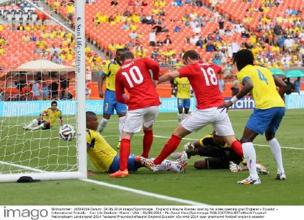 England s Wayne Rooney scoring his sides opening goal England v Ecuador - International Friendly - Sun Life Stadium- Miami - USA - 04 06 2014 - Pic David Klein Sportimage EDITORIAL USE ONLY. No use with unauthorised audio, video, data, fixture lists, club league logos or live services. Online in-match use limited to 120 images, no video emulation. No use in betting, games or single club league player publications.