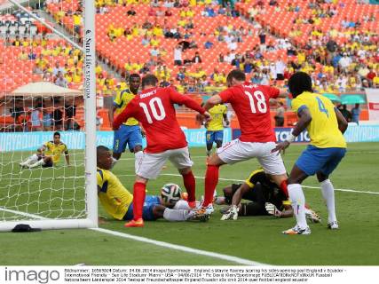 England s Wayne Rooney scoring his sides opening goal England v Ecuador - International Friendly - Sun Life Stadium- Miami - USA - 04 06 2014 - Pic David Klein Sportimage EDITORIAL USE ONLY. No use with unauthorised audio, video, data, fixture lists, club league logos or live services. Online in-match use limited to 120 images, no video emulation. No use in betting, games or single club league player publications.