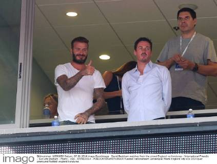 David Beckham watches from the crowd England vs Honduras - International Friendly - Sun Life Stadium - Miami - USA - 07 06 2014 - EDITORIAL USE ONLY. No use with unauthorised audio, video, data, fixture lists, club league logos or live services. Online in-match use limited to 120 images, no video emulation. No use in betting, games or single club league player publications.