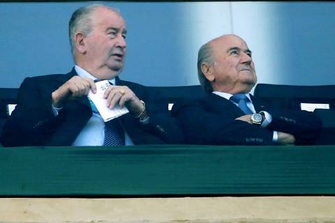 FIFA s president Joseph Blatter (right ) with AFA president Julio Grondona (center )watch the match Argentina Switzerland, for the 8t hs. final of the football World Cup Brazil 2014, at Corinthians Arena Stadium, in Sao Paulo, Brazil Argentina vs. Switzerland 8ths. final. World Cup Brazil 2014. Argentinien - Schweiz, Achtelfinale, WM 2014, 01.07.2014, EP_CEZ