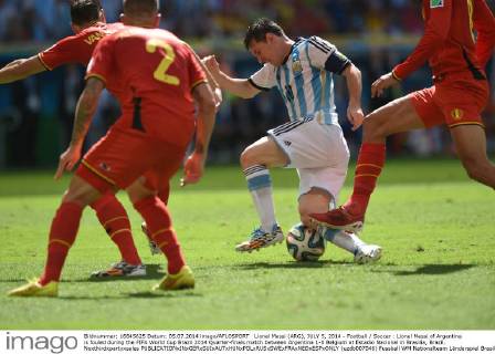 Lionel Messi (ARG), JULY 5, 2014 - Football Soccer : Lionel Messi of Argentina is fouled during the FIFA World Cup Brazil 2014 Quarter-finals match between Argentina 1-0 Belgium at Estadio Nacional in Brasilia, Brazil. Noxthirdxpartyxsales (uzdb007046)