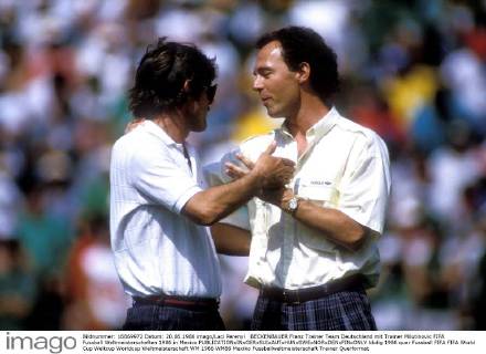 BECKENBAUER Franz Trainer Team Deutschland mit Trainer Milutinovic FIFA Fussball Weltmeisterschaften 1986 in Mexico