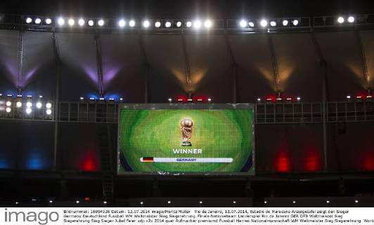 Rio de Janeiro, 13.07.2014, Estadio do Maracana Anzeigetafel zeigt den Sieger Germany Deutschland
