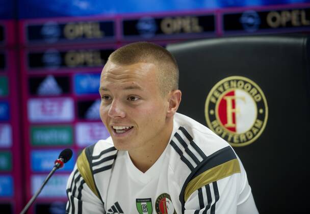 Jordy Clasie during a press conference prior to the UEFA Champions League third round qualifying match on July 29, 2014 at the Kuip stadium in Rotterdam, Press conference Feyenoord Rotterdam Champions League qualifier third round 2014 2015 xVIxxIVx 2480754
