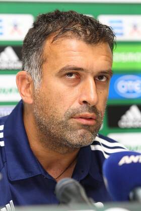 Panathinaikos head coach Yannis Anastasiou pictured during a press conference of Panathinaikos Athen, Monday 04 August 2014, in Athens. - Third qualifying round of the UEFA Champions League ACTIONxIMAGES  premiumd 17358