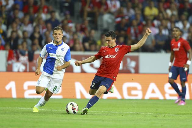 Amir Abrashi (Grasshopper Zurich) vs Sebastien Corchia (Lille) FOOTBALL : LOSC vs Grasshopper Club Zurich - 3eme tour preliminaire - Ligue des Champions - 05 08 2014 GwendolineLeGoff Panoramic 