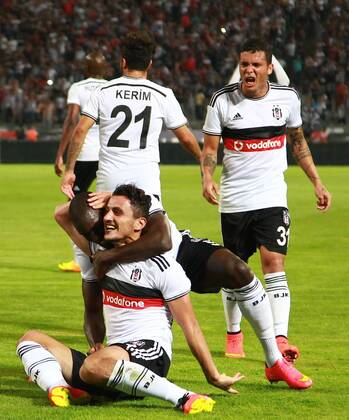 UEFA Champions League third leg qualification second leg match between Besiktas and Feyenoord at Olympic stadium in istanbul 06 august 2014. Pictured: Besiktas players celebrates after their goal. 