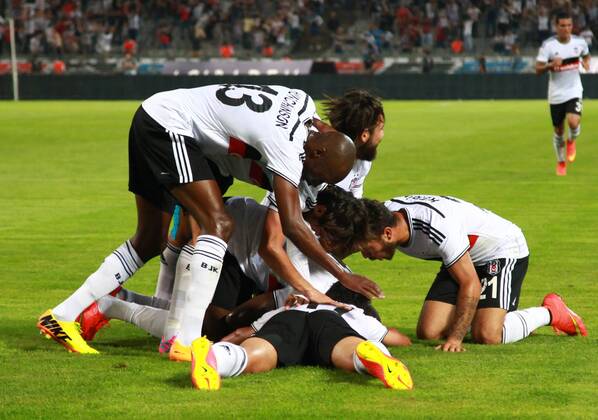 UEFA Champions League third leg qualification second leg match between Besiktas and Feyenoord at Olympic stadium in istanbul 06 august 2014. Pictured: Besiktas players celebrates after their goal. 