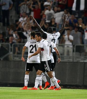 UEFA Champions League third leg qualification second leg match between Besiktas and Feyenoord at Olympic stadium in istanbul 06 august 2014. Pictured: Besiktas players celebrates after their goal. 