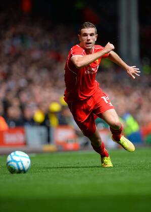 Liverpool s Jordan Henderson celebrates scoring the 4th goal- Pre Season Friendly - Liverpool vs Borussia Dortmund - Anfield Stadium - Liverpool - England - 10th August 2014 - Pic Paul Currie Sportimage EDITORIAL USE ONLY. No use with unauthorised audio, video, data, fixture lists, club league logos or live services. Online in-match use limited to 120 images, no video emulation. No use in betting, games or single club league player publications.
