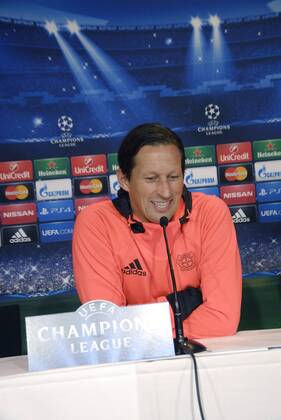 Kopenhagen, 18.08.2014 - Uefa Champions League Play Offs 2014 2015 - Bayer Leverkusen - PK - Trainer Roger Schmidt - 