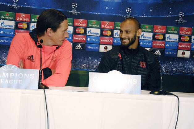Kopenhagen, 18.08.2014 - Uefa Champions League Play Offs 2014 2015 - Bayer Leverkusen - PK - Trainer Roger Schmidt und Ömer Toprak - 