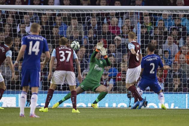 Branislav Ivanovic of Chelsea scores his sides third goal - Burnley vs. Chelsea - Barclays Premier League - Turf Moor - Burnley - 17 08 2014 Pic Philip Oldham Sportimage EDITORIAL USE ONLY. No use with unauthorised audio, video, data, fixture lists, club league logos or live services. Online in-match use limited to 120 images, no video emulation. No use in betting, games or single club league player publications.