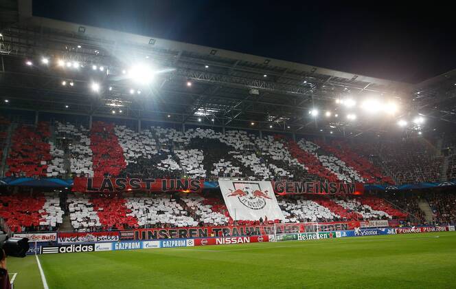 SOCCER - CL, SALZBURG,AUSTRIA,19.AUG.14 - SOCCER - UEFA Champions League, play off, Red Bull Salzburg Image shows the fans of RB. 