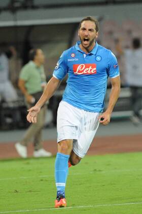 Aug. 19, 2014 - Naples, Italy - Gonzalo Higuain celebrates after scoring during the UEFA Champions League Qualifying Play Off First Leg match between SSC Napoli and Athletic Club Bilbao Football Soccer at Stadio San Paolo on August 19, 2014 in Naples, Italy. SSC Napoli and Athletic Club Bilbao - UEFA Champions League Qualifying Play Off First Leg  - ZUMAn23