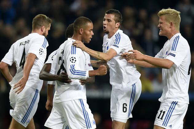 Copenhagen, Denmark, football, UEFA Champions League qualification: Mathias Zanka Jörgensen, FC Copenhagen scores to 1-1 FC Copenhagen - Bayer Leverkusen. 