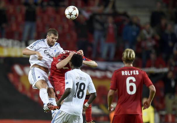 Copenhagen, Denmark, football, UEFA Champions League qualification: FC Copenhagen - Bayer Leverkusen. Per Nilsson, FC Copenhagen, Daniel Amartey, FC Copenhagen 