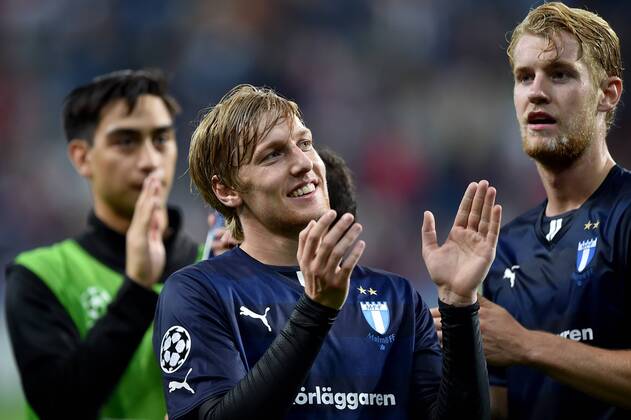 SOCCER - CL, RBS vs Malmö SALZBURG,AUSTRIA,19.AUG.14 - SOCCER - UEFA Champions League, play off, Red Bull Salzburg vs Malmö FF. Image shows the rejoicing of Emil Forsberg (Malmö). 