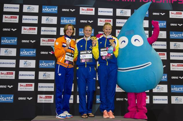 HEEMSKERK Femke NED Silver Medal (L) SJÖSTRÖM Sarah SWE Gold Medal COLEMAN Michelle SWE Bronze Medal 100m Freestyle Women Final 32nd LEN European Championships Berlin GiorgioxScala DBM