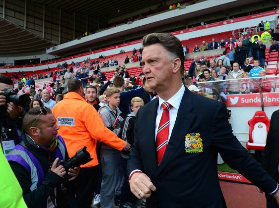 Louis van Gaal manager of Manchester United - Barclays Premier League - Sunderland vs Manchester Utd - Stadium of Light - Sunderland - England - 24th August 2014 - Pic Simon Bellis Sportimage EDITORIAL USE ONLY. No use with unauthorised audio, video, data, fixture lists, club league logos or live services. Online in-match use limited to 120 images, no video emulation. No use in betting, games or single club league player publications.