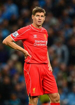 Steven Gerrard of Liverpool dejected - Barclays Premier League - Manchester City vs Liverpool - Etihad Stadium - Manchester - England - 25th August 2014 - Pic Simon Bellis Sportimage EDITORIAL USE ONLY. No use with unauthorised audio, video, data, fixture lists, club league logos or live services. Online in-match use limited to 120 images, no video emulation. No use in betting, games or single club league player publications.
